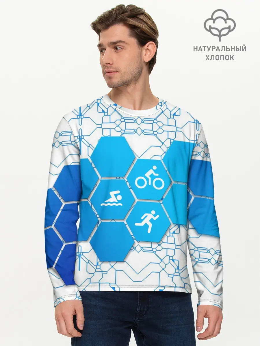 Мужской лонгслив базовый / Плыви, Крути, Беги (P007_P004ooo2956919, P004ooo2956919)