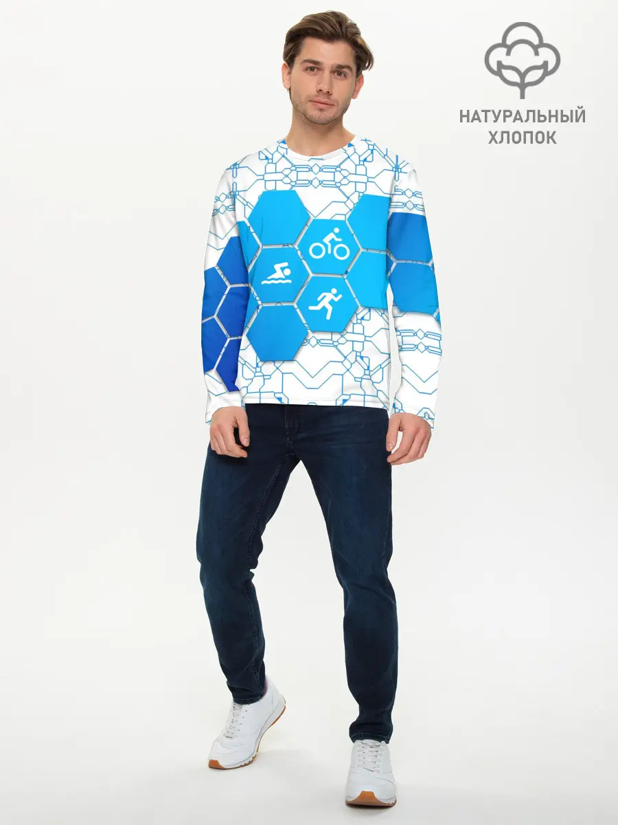 Мужской лонгслив базовый / Плыви, Крути, Беги (P007_P004ooo2956919, P004ooo2956919)