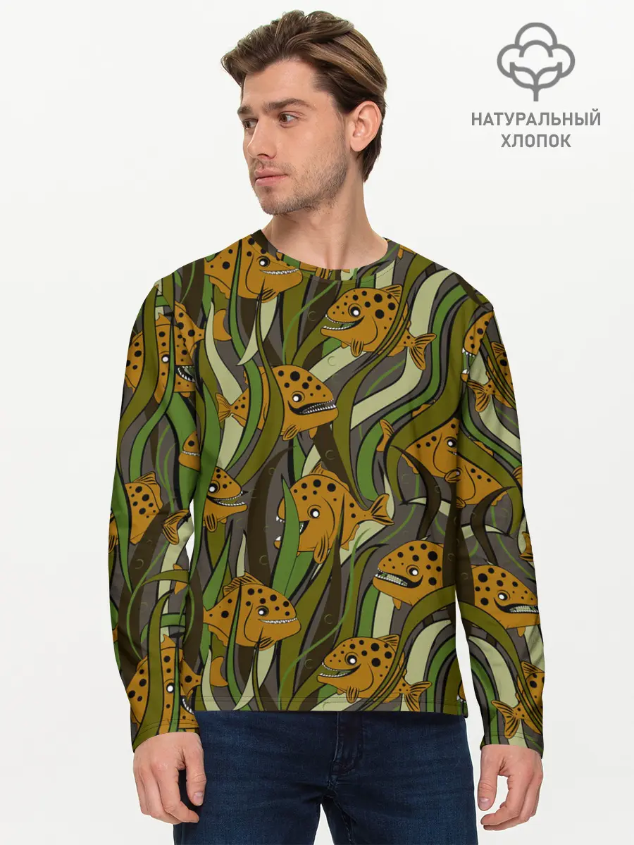 Мужской лонгслив базовый / Пираньи камуфляж (P007_P004ooo2957353, P004ooo2957353)