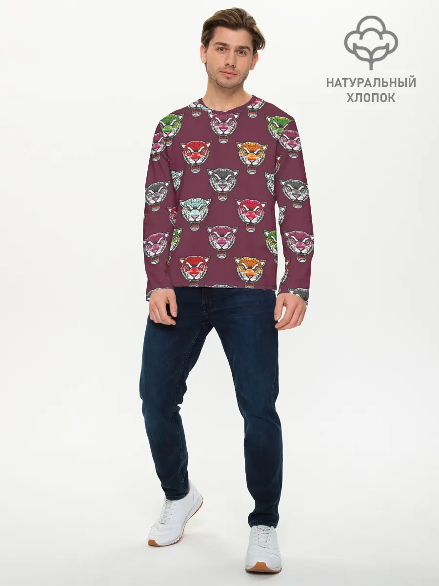 Мужской лонгслив базовый / Дикие кошки (P007_P004ooo2969129, P004ooo2969129)