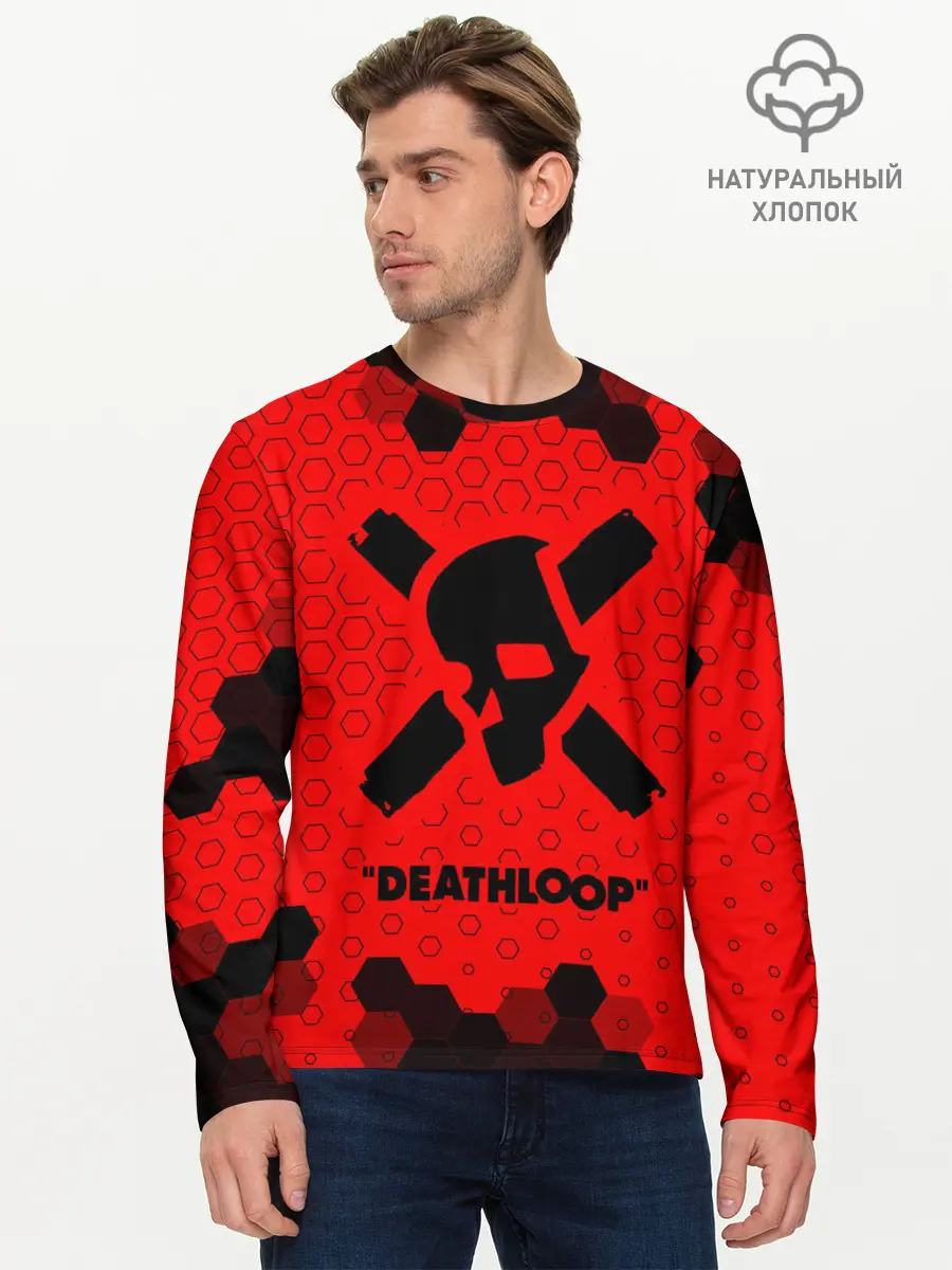 Мужской лонгслив базовый / Deathloop - Череп - Соты (P007_P004ooo2973099, P004ooo2973099)