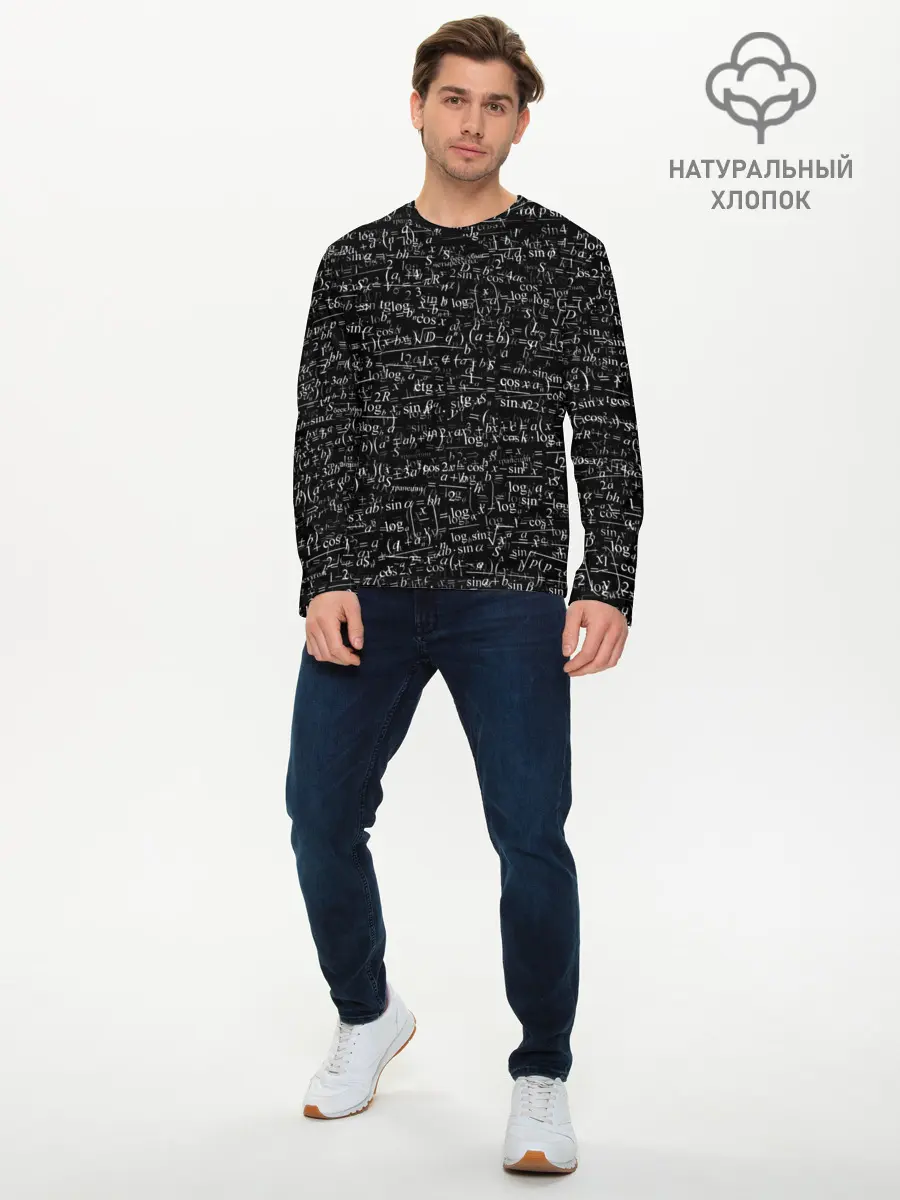 Мужской лонгслив базовый / Математические формулы (P007_P004ooo2974263, P004ooo2974263)
