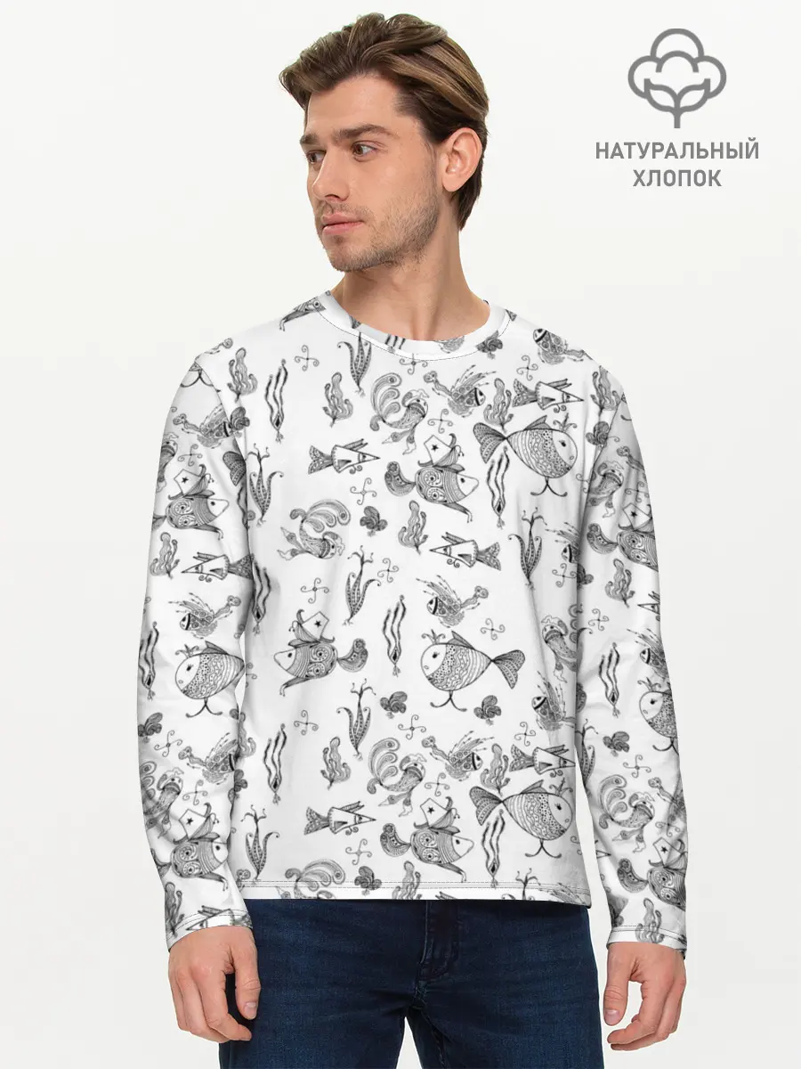 Мужской лонгслив базовый / Рисованные сказочные рыбки (P007_P004ooo2973999, P004ooo2973999)