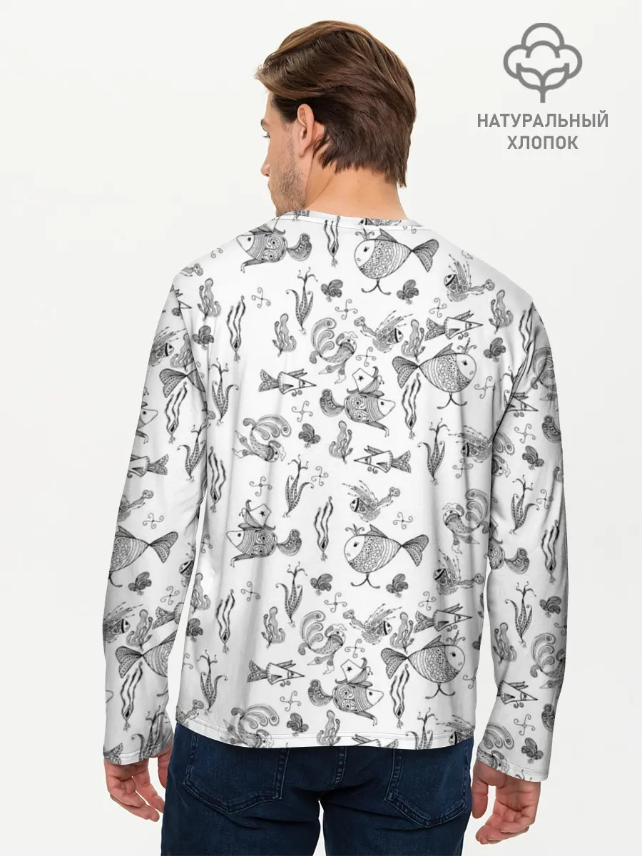 Мужской лонгслив базовый / Рисованные сказочные рыбки (P007_P004ooo2973999, P004ooo2973999)