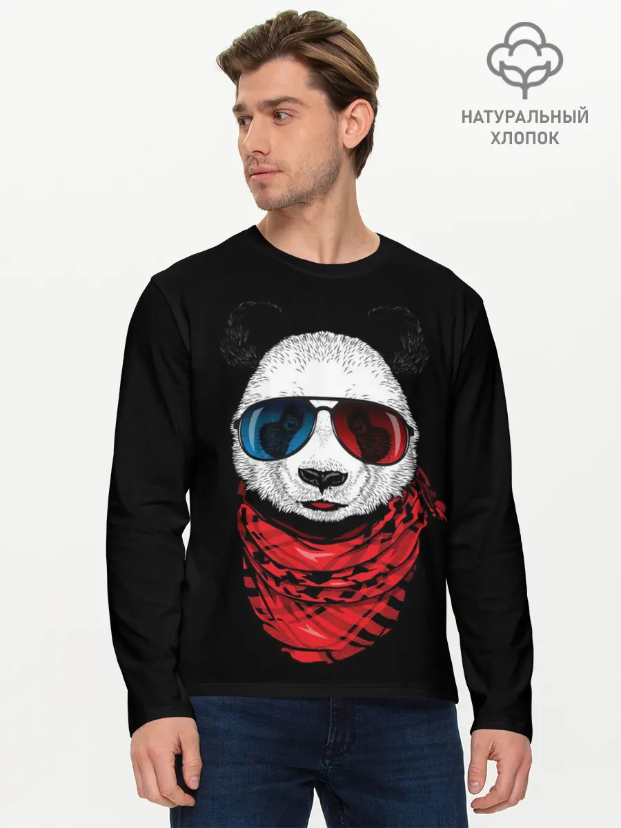 Мужской лонгслив базовый / Панда Хипстер в Очках (P007_P004ooo2975699, P004ooo2975699)