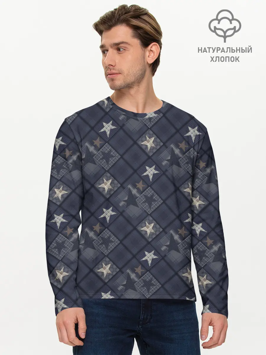 Мужской лонгслив базовый / Модное лоскутное шитье (P007_P004ooo2975571, P004ooo2975571)