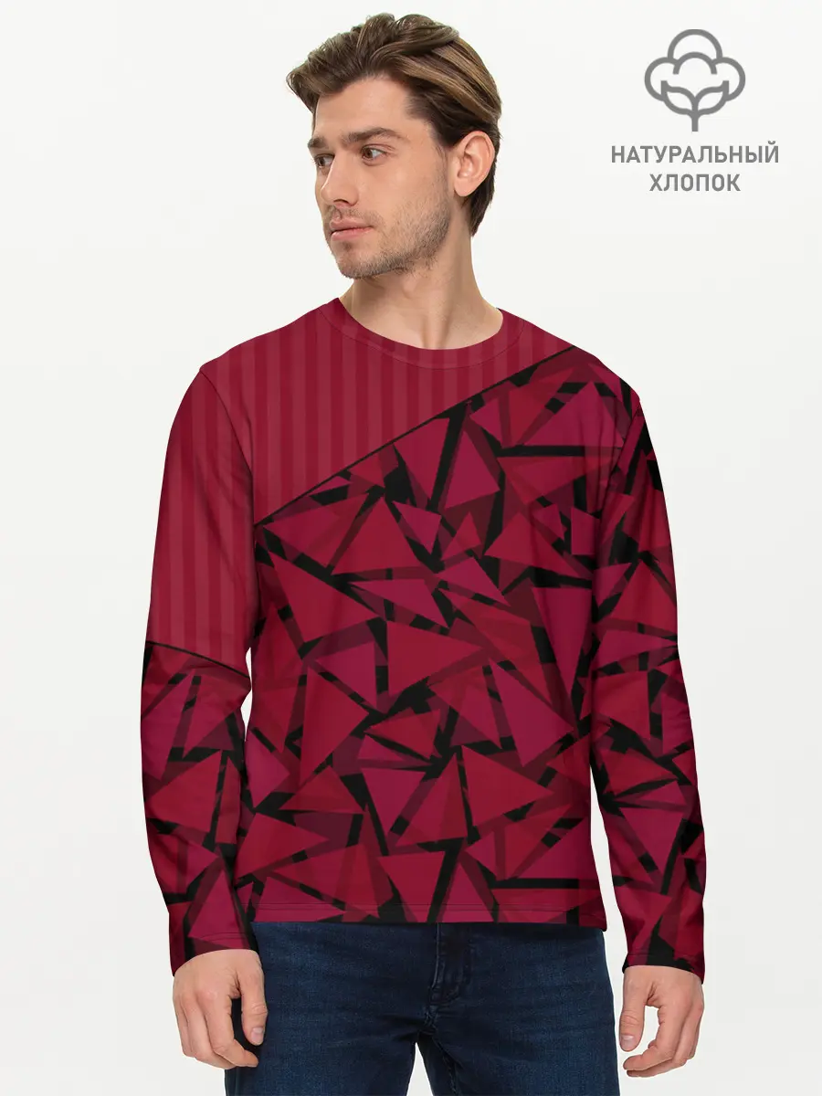 Мужской лонгслив базовый / Красный комбинированный узор (P007_P004ooo2975595, P004ooo2975595)