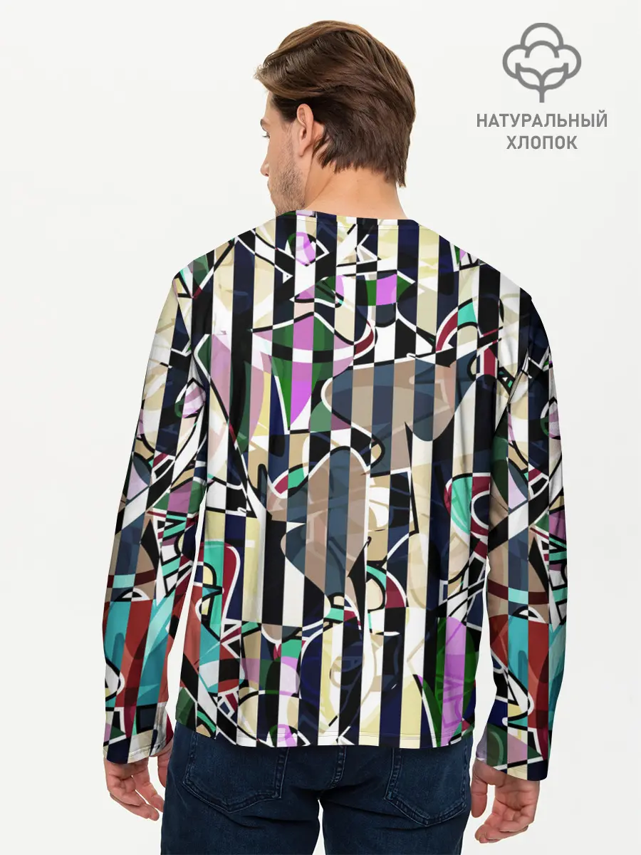 Мужской лонгслив базовый / Полосатый абстрактный узор (P007_P004ooo2976917, P004ooo2976917)