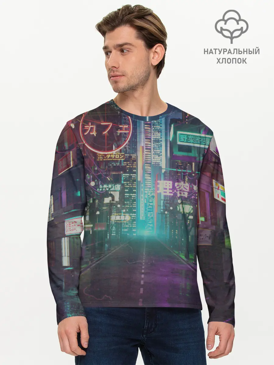 Мужской лонгслив базовый / Neon Tokyo (P007_P004ooo2983289, P004ooo2983289)