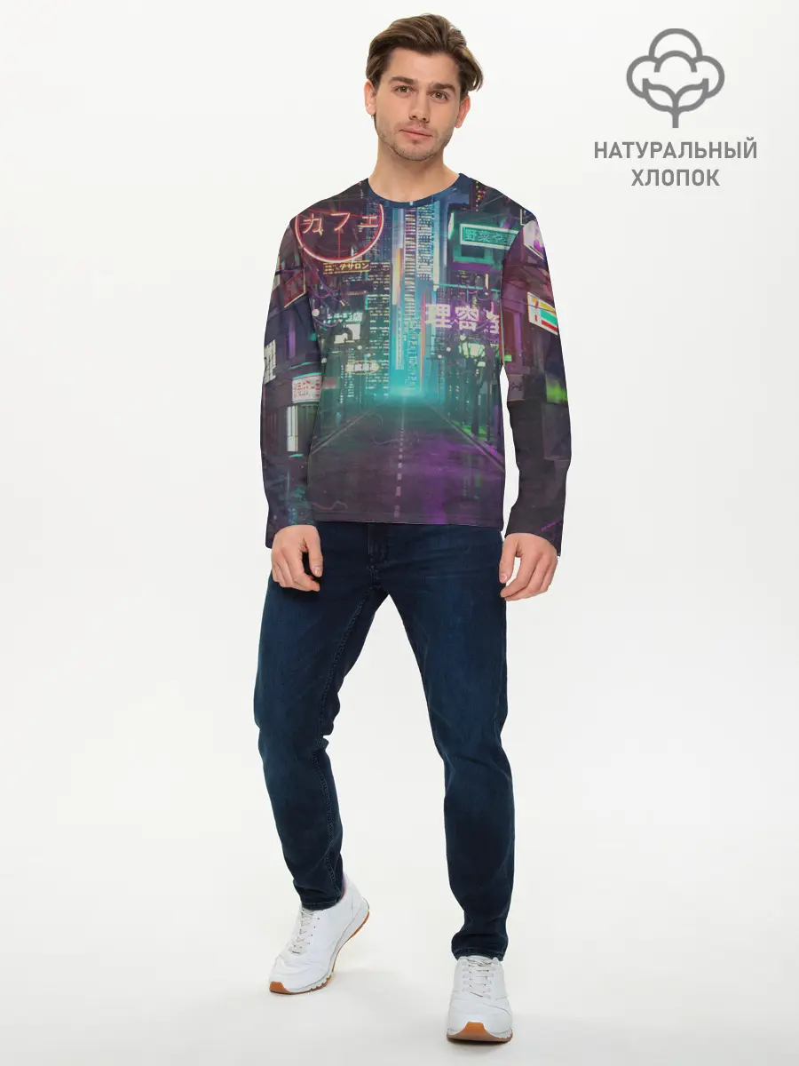 Мужской лонгслив базовый / Neon Tokyo (P007_P004ooo2983289, P004ooo2983289)