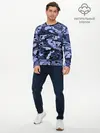 Мужской лонгслив базовый / Синий камуфляж в клетку (P007_P004ooo2985329, P004ooo2985329)