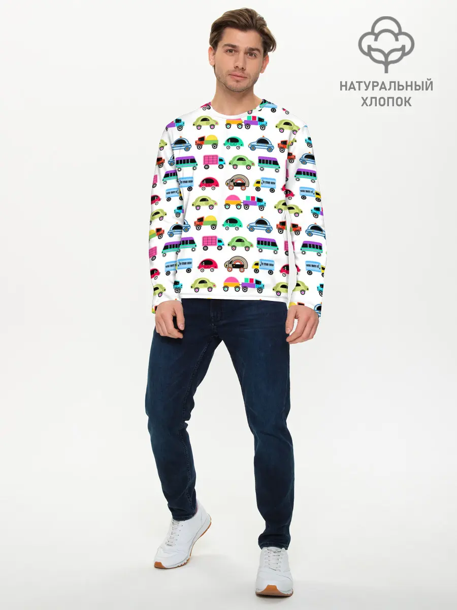 Мужской лонгслив базовый / Веселые машинки (P007_P004ooo2985993, P004ooo2985993)