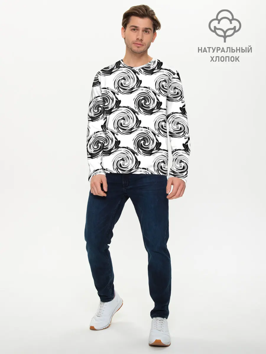 Мужской лонгслив базовый / Черно-белый абстрактный узор (P007_P004ooo2990077, P004ooo2990077)