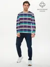 Мужской лонгслив базовый / Бирюзово-сиреневый полосатый (P007_P004ooo2990633, P004ooo2990633)