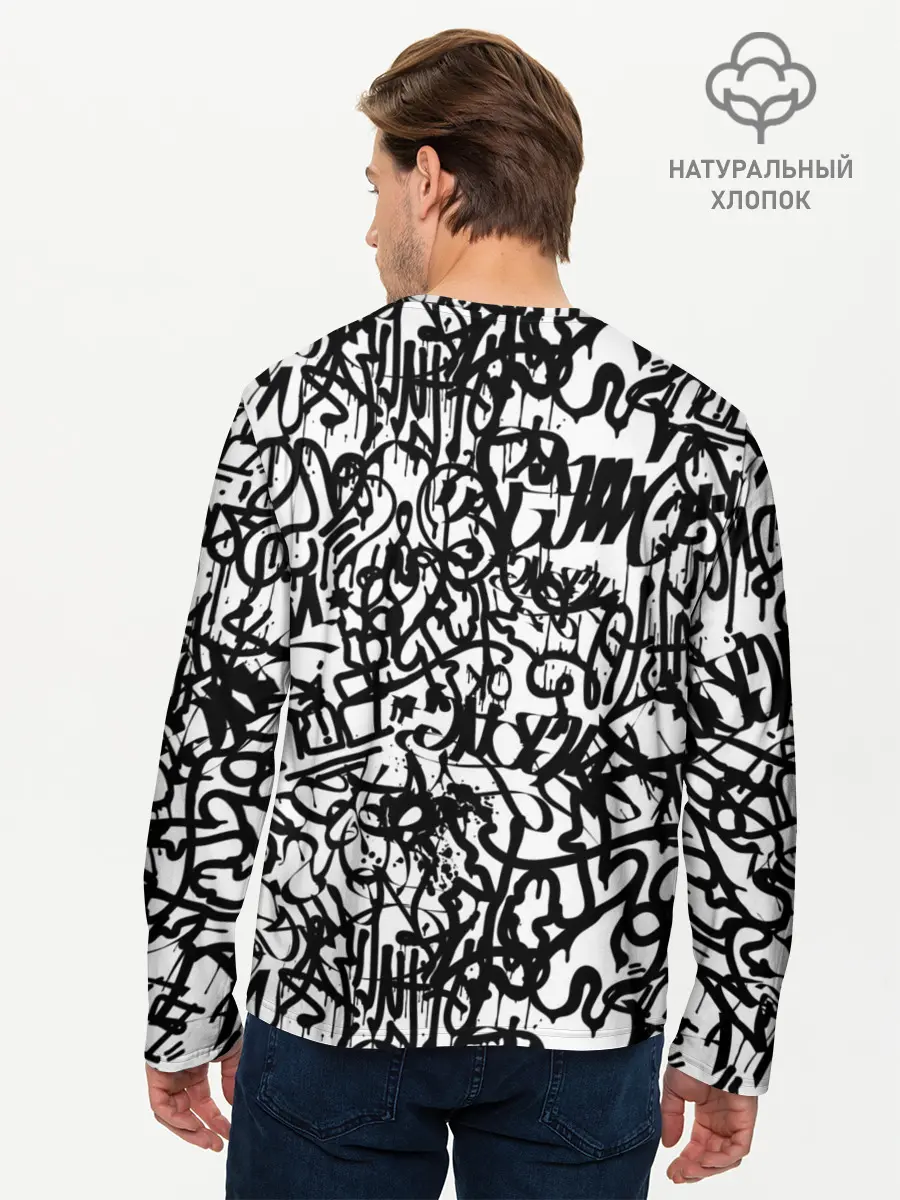 Мужской лонгслив базовый / Graffiti black on white (P007_P004ooo2990953, P004ooo2990953)