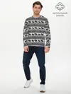 Мужской лонгслив базовый / Черно-белый узор слоны (P007_P004ooo2991735, P004ooo2991735)