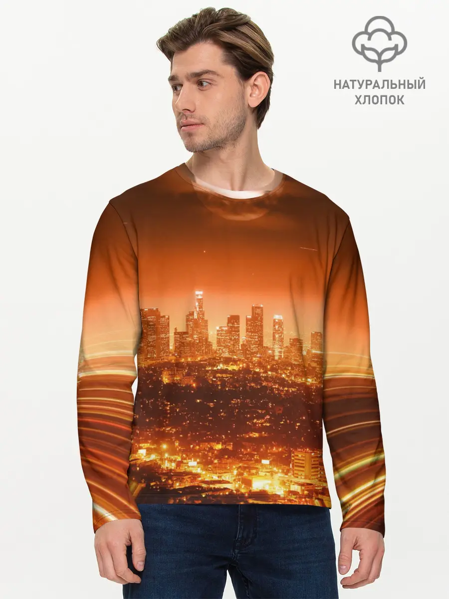 Мужской лонгслив базовый / Закат в Нью Йорке (P007_P004ooo2992065, P004ooo2992065)