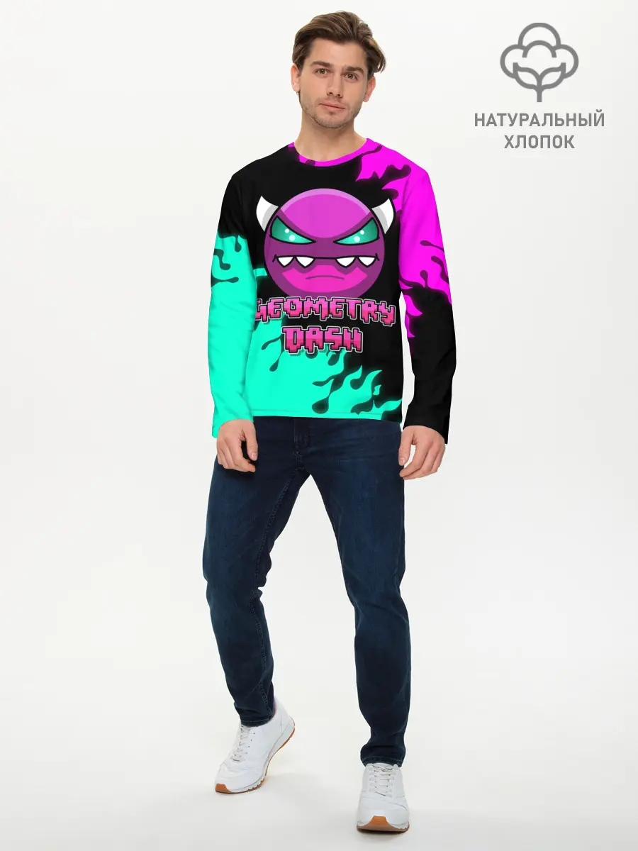 Мужской лонгслив базовый / Geometry Dash (P007_P004ooo2994309, P004ooo2994309)