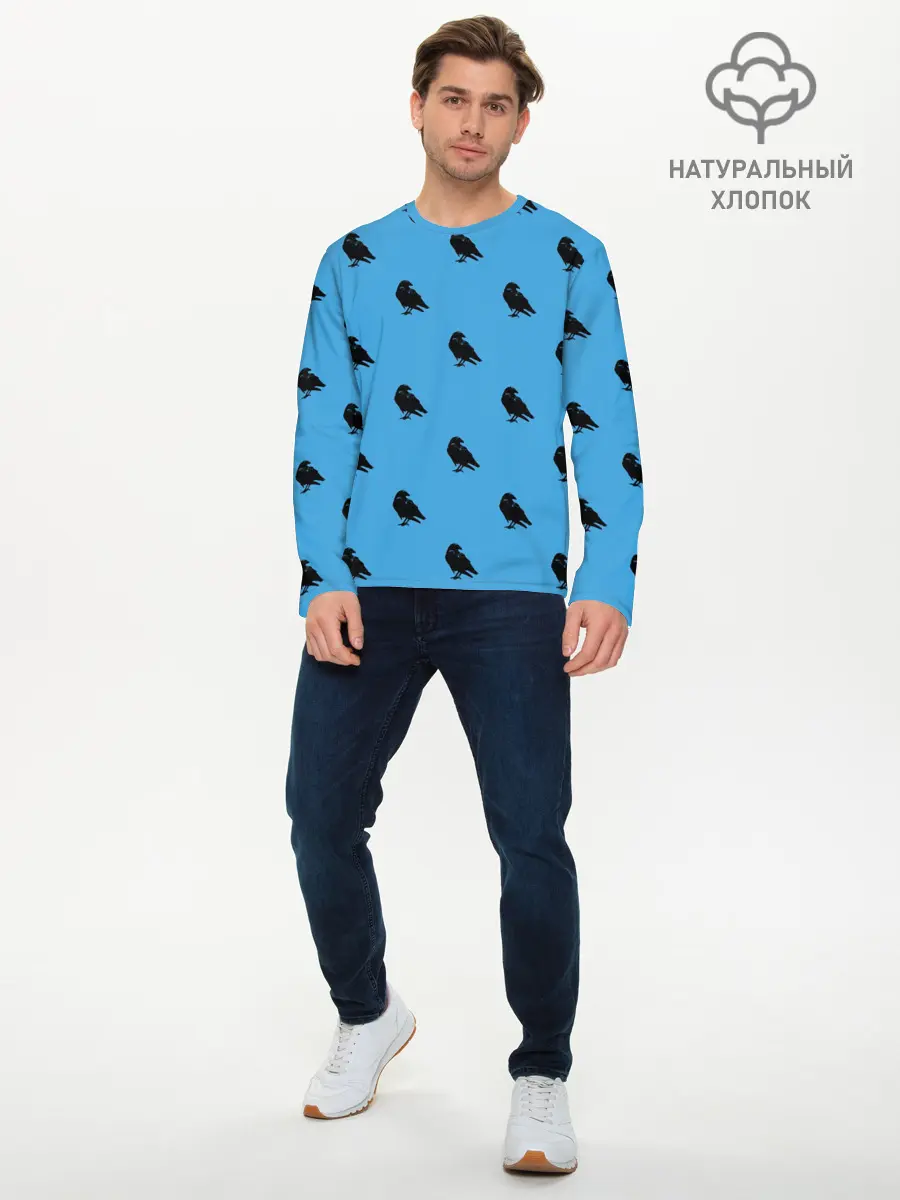 Мужской лонгслив базовый / Вороны паттерн (P007_P004ooo3000451, P004ooo3000451)