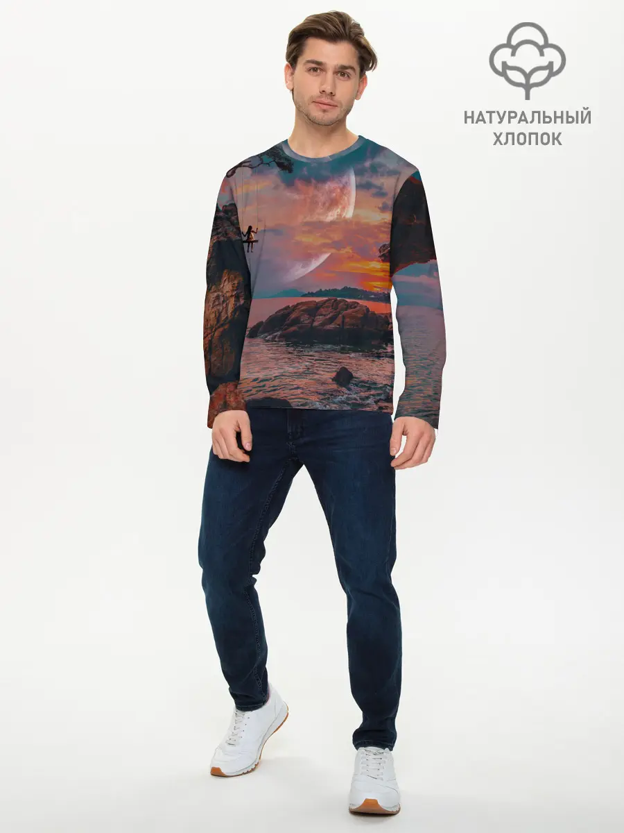Мужской лонгслив базовый / закат на качелях (P007_P004ooo3000933, P004ooo3000933)