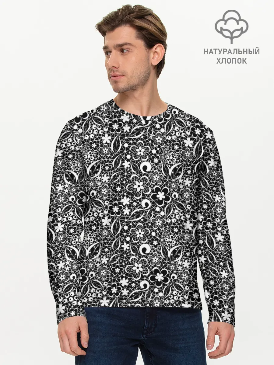 Мужской лонгслив базовый / Кружевной черно белый узор (P007_P004ooo3002127, P004ooo3002127)