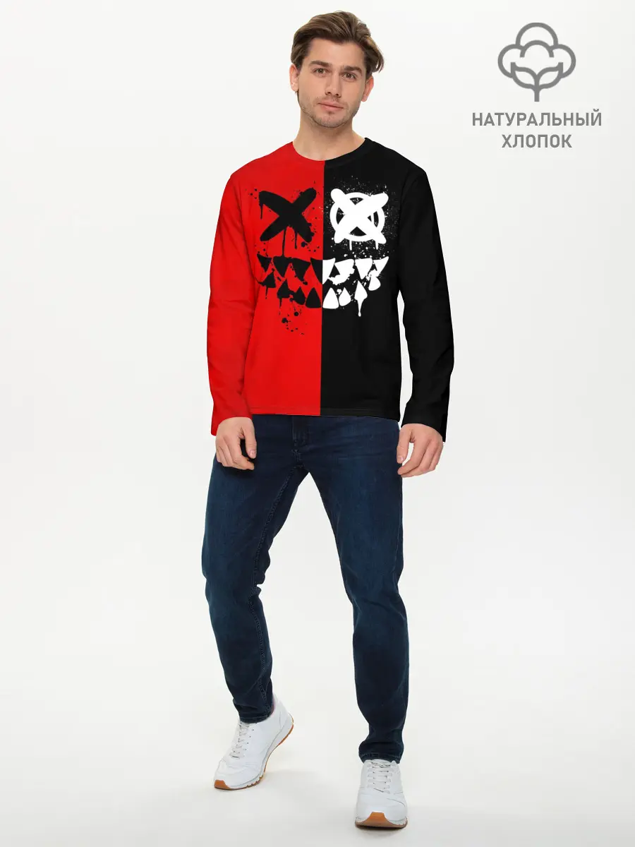 Мужской лонгслив базовый / Smail Black and red (P007_P004ooo3002785, P004ooo3002785)