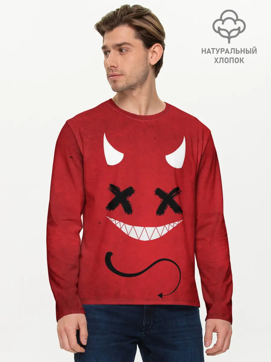 Мужской лонгслив базовый / Red Evil Smile (P007_P004ooo3002799, P004ooo3002799)