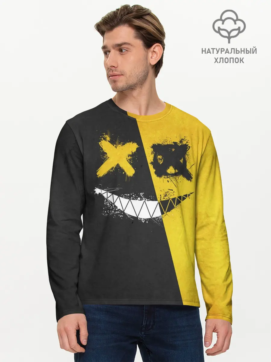 Мужской лонгслив базовый / Yellow and Black Emoji (P007_P004ooo3002815, P004ooo3002815)