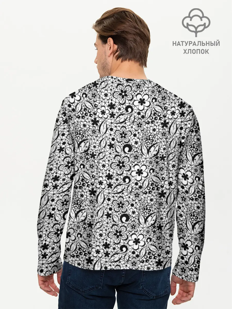 Мужской лонгслив базовый / Черное кружево цветочное (P007_P004ooo3003227, P004ooo3003227)