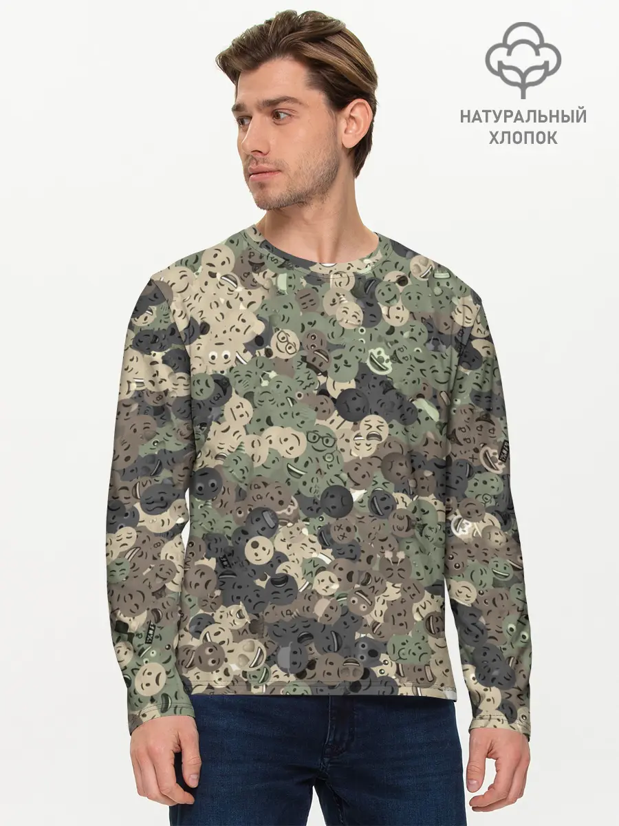 Мужской лонгслив базовый / Эмодзи камуфляж (P007_P004ooo3003831, P004ooo3003831)