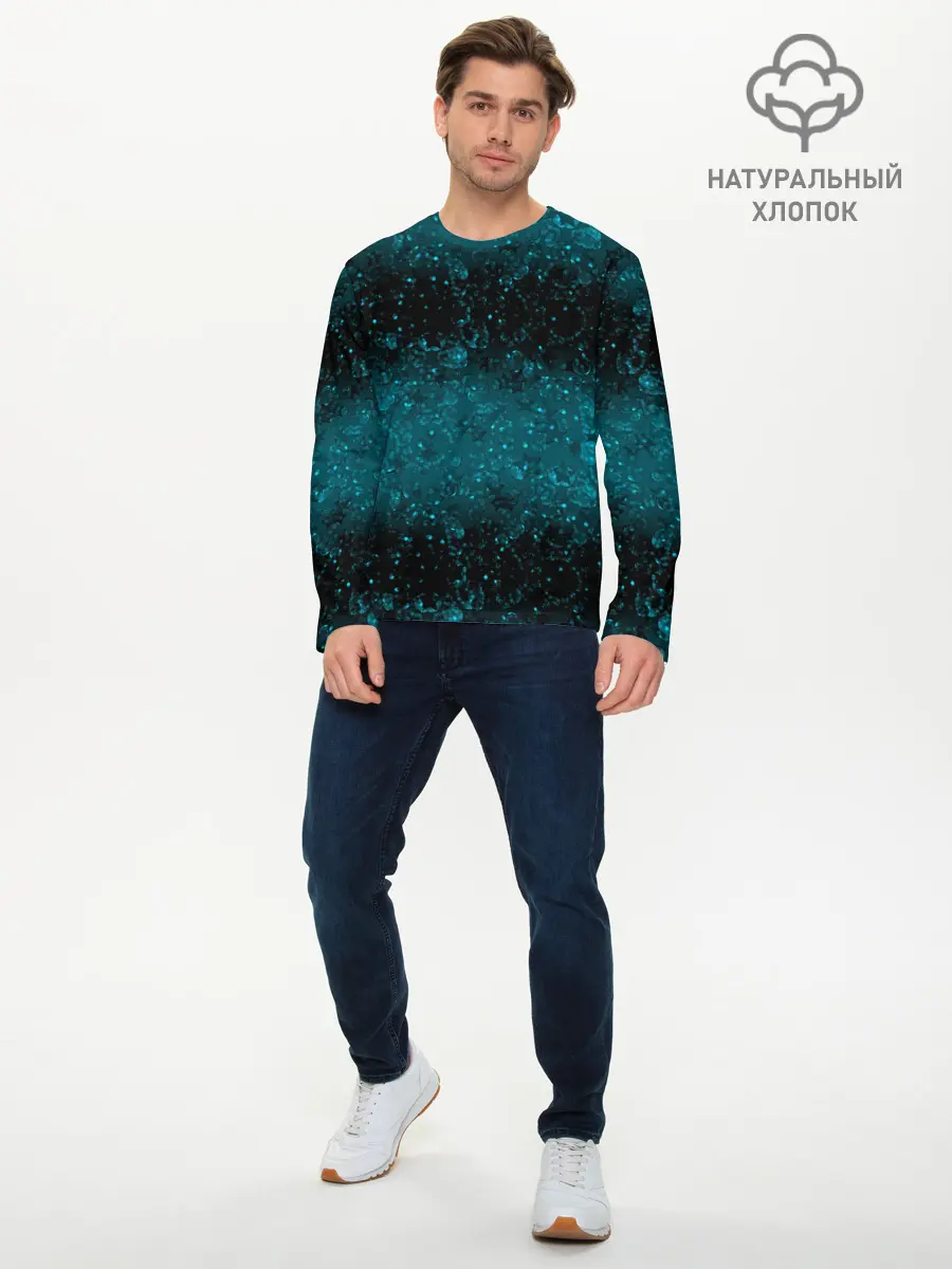 Мужской лонгслив базовый / Черно-синие блестки (P007_P004ooo3004445, P004ooo3004445)