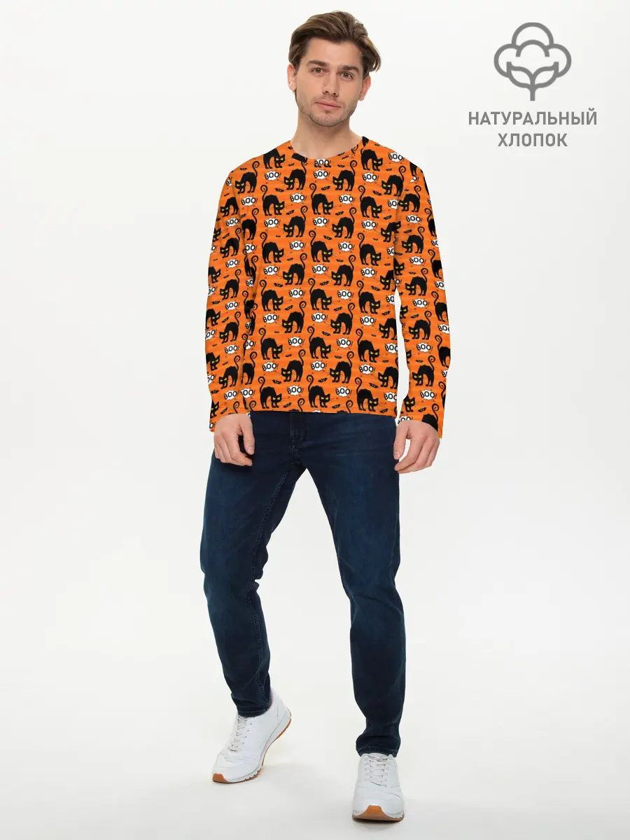 Мужской лонгслив базовый / Чёрная Кошка (P007_P004ooo3004969, P004ooo3004969)