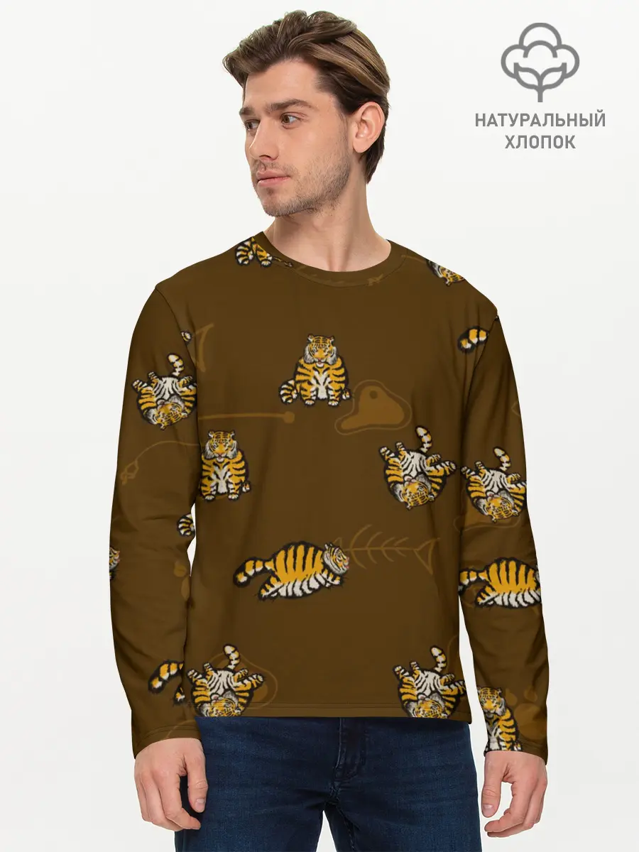 Мужской лонгслив базовый / Тигрята (P007_P004ooo3005541, P004ooo3005541)