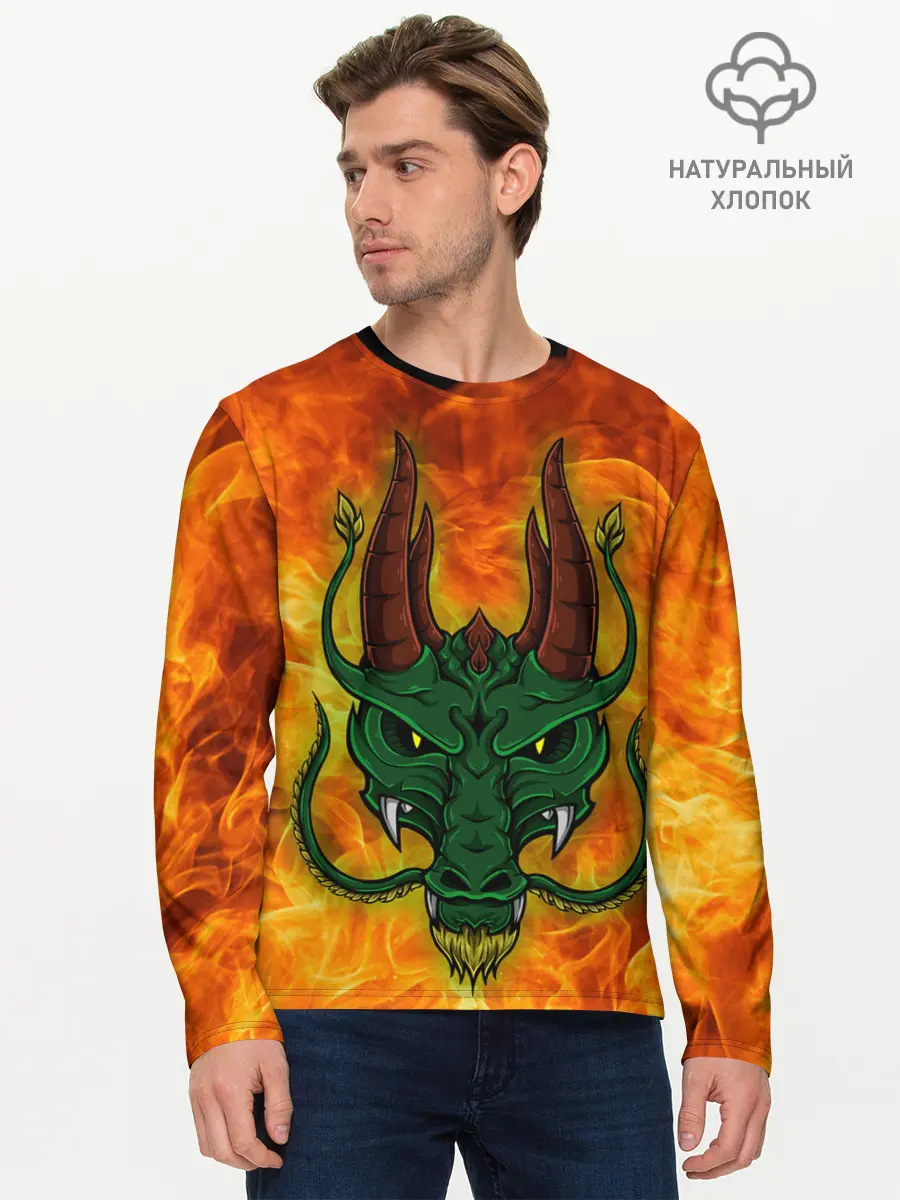 Мужской лонгслив базовый / Японский дракон | Japanese Dragon (P007_P004ooo3006629, P004ooo3006629)
