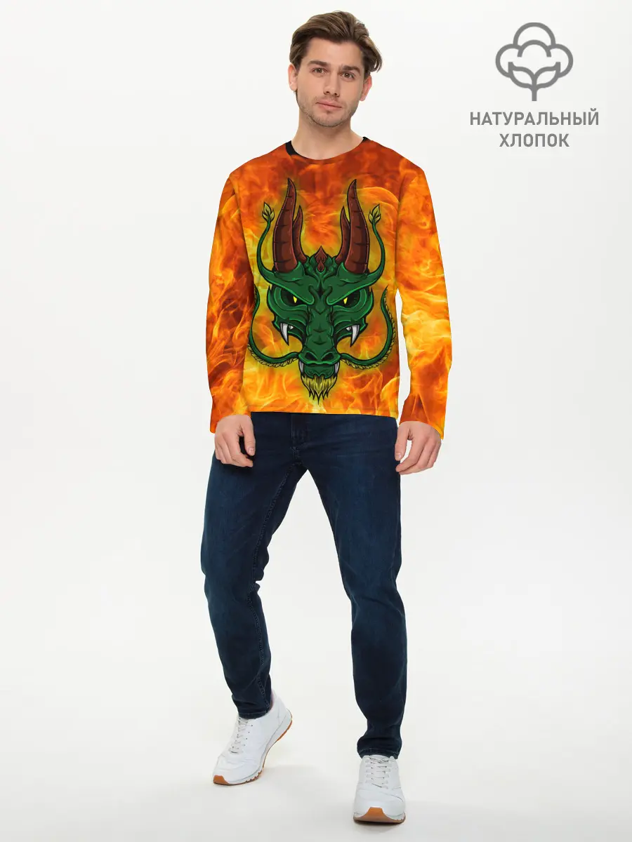 Мужской лонгслив базовый / Японский дракон | Japanese Dragon (P007_P004ooo3006629, P004ooo3006629)