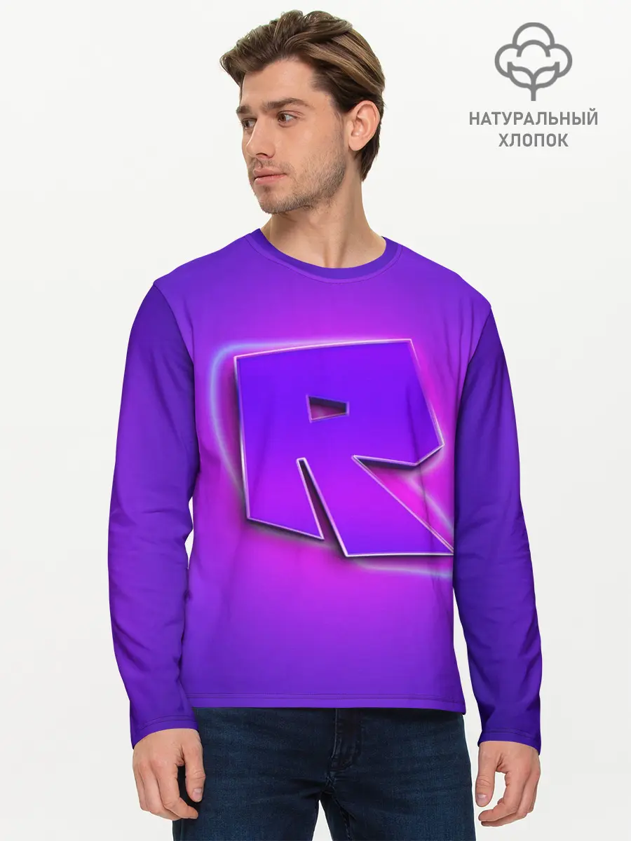 Мужской лонгслив базовый / ROBLOX NEON LOGO | РОБЛОКС (P007_P004ooo3007625, P004ooo3007625)