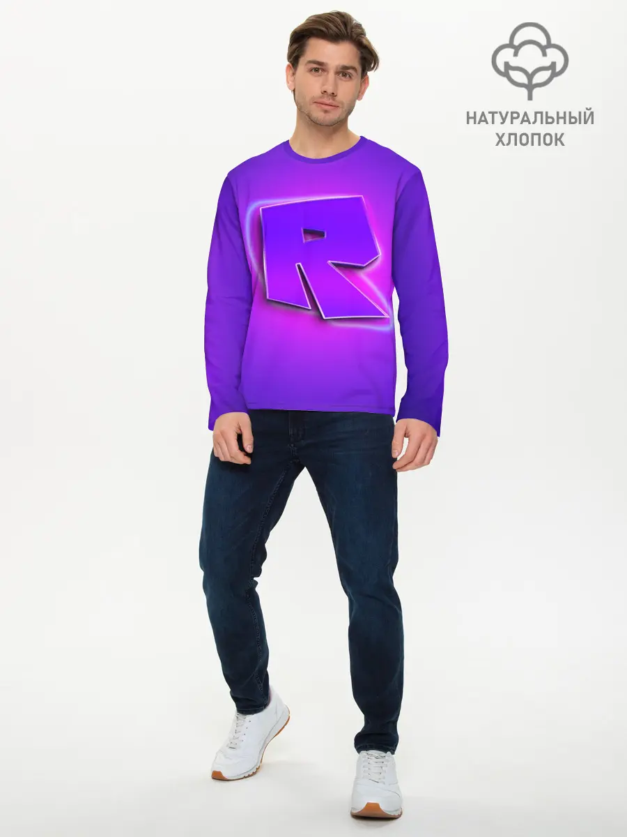 Мужской лонгслив базовый / ROBLOX NEON LOGO | РОБЛОКС (P007_P004ooo3007625, P004ooo3007625)