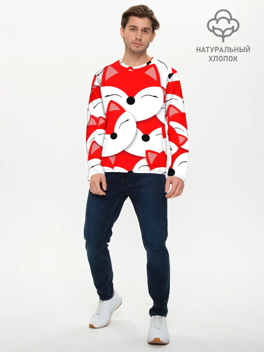 Мужской лонгслив базовый / Лисёнок принт (P007_P004ooo3009459, P004ooo3009459)