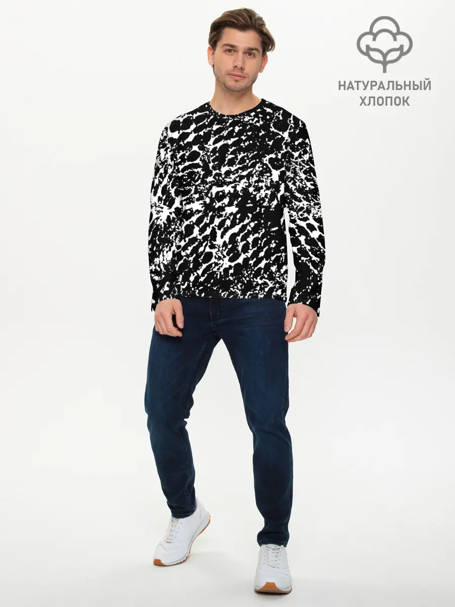 Мужской лонгслив базовый / Хаос белого на черном (P007_P004ooo3010039, P004ooo3010039)