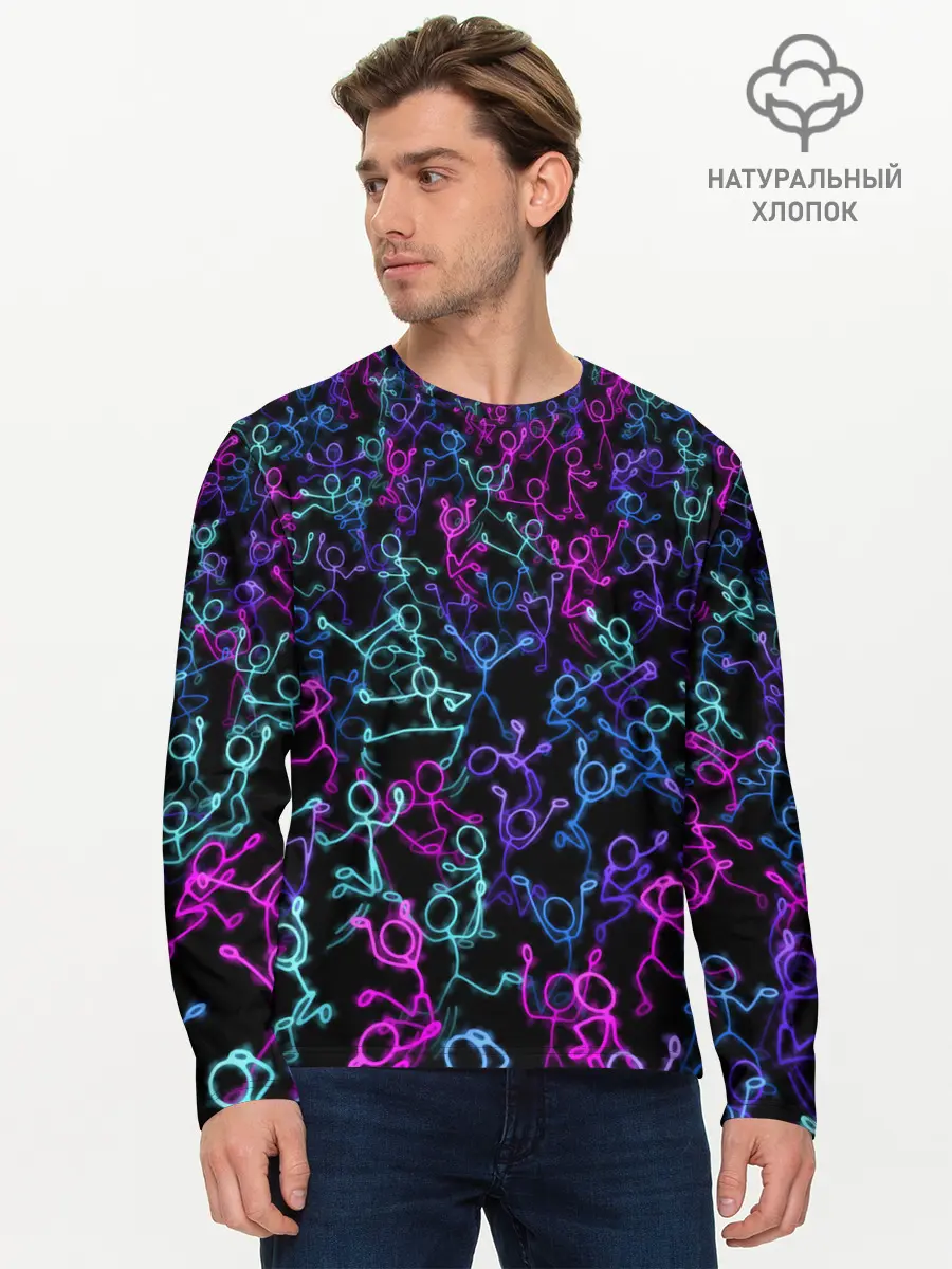 Мужской лонгслив базовый / Neon Rave Party (P007_P004ooo3009915, P004ooo3009915)