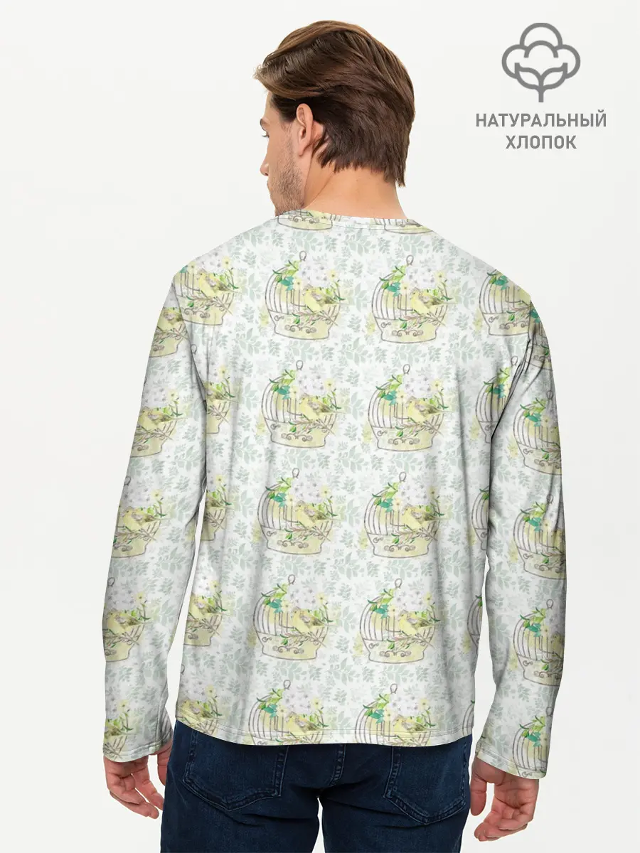 Мужской лонгслив базовый / Канарейки в клетках (P007_P004ooo3009777, P004ooo3009777)