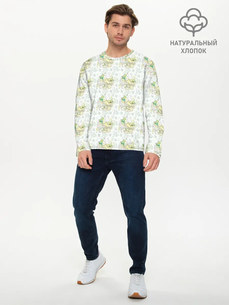 Мужской лонгслив базовый / Канарейки в клетках (P007_P004ooo3009777, P004ooo3009777)