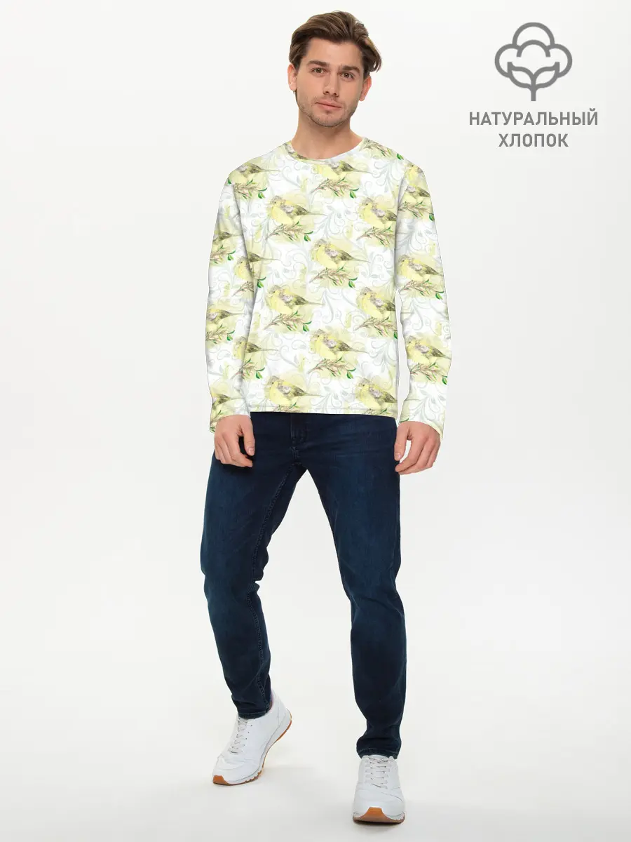 Мужской лонгслив базовый / Маленькие птички (P007_P004ooo3011445, P004ooo3011445)