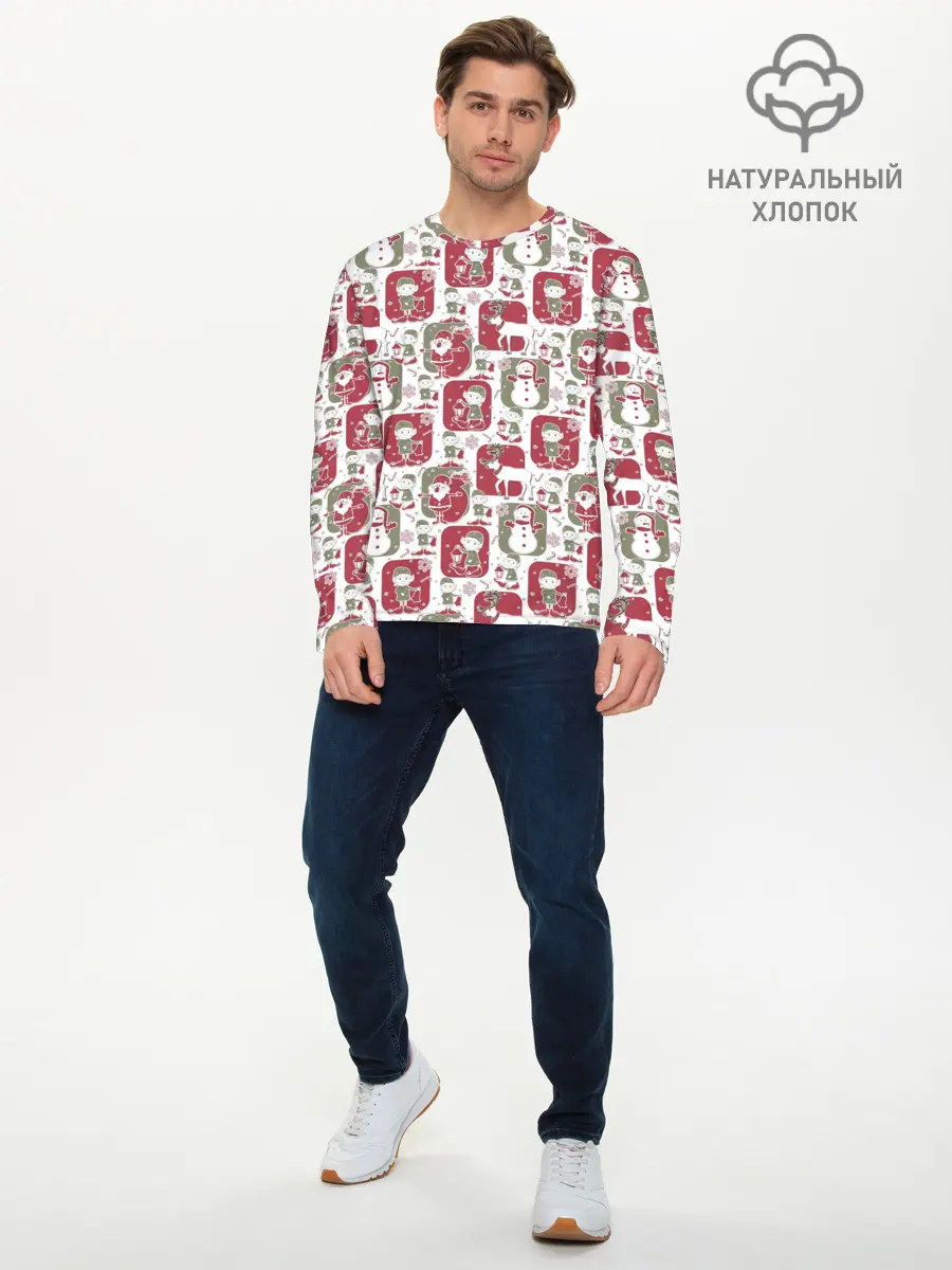 Мужской лонгслив базовый / Санта везёт подарки (P007_P004ooo3010907, P004ooo3010907)