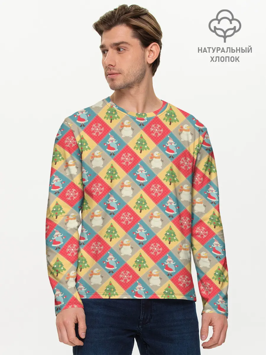 Мужской лонгслив базовый / Новогодние Праздники (P007_P004ooo3012317, P004ooo3012317)