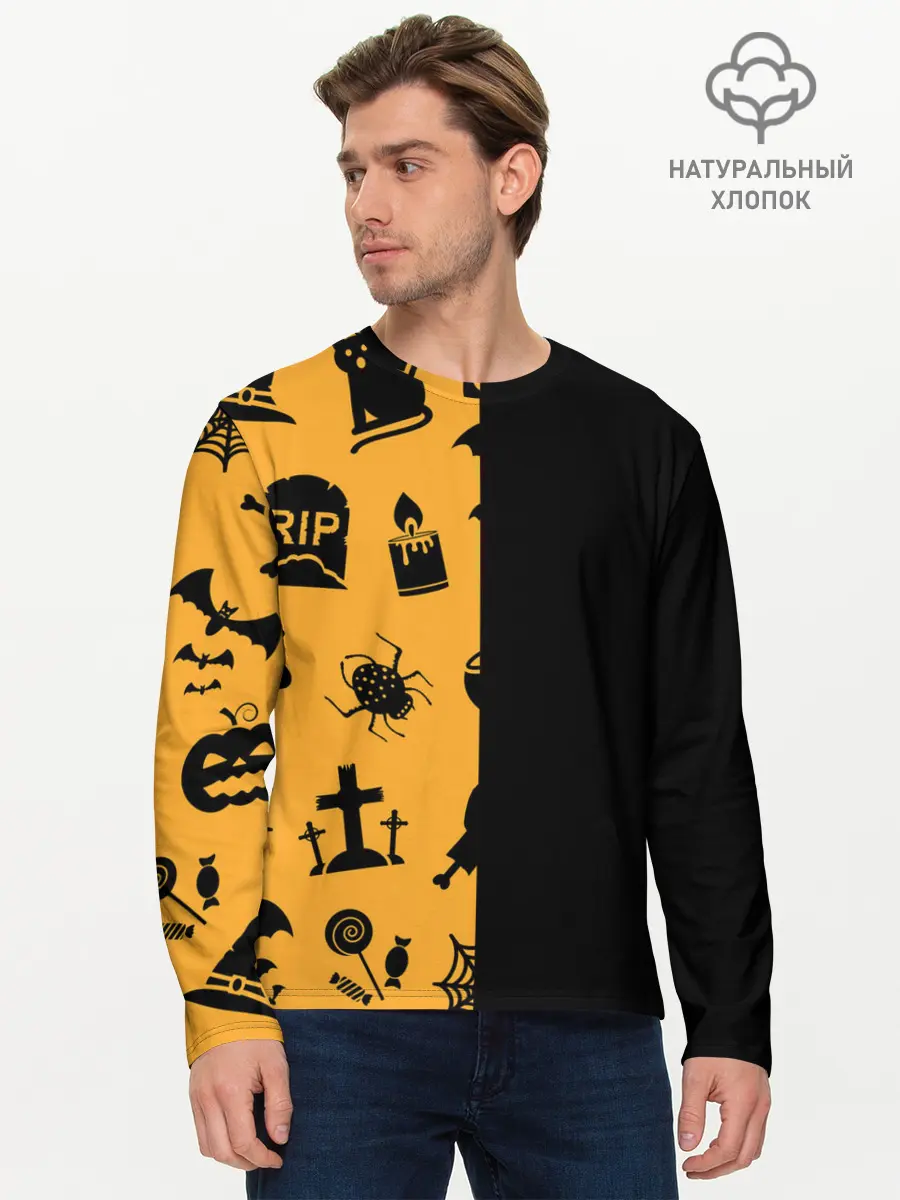 Мужской лонгслив базовый / ЧЕРНО-ОРАНЖЕВЫЙ ХЭЛЛОУИН (P007_P004ooo3013107, P004ooo3013107)