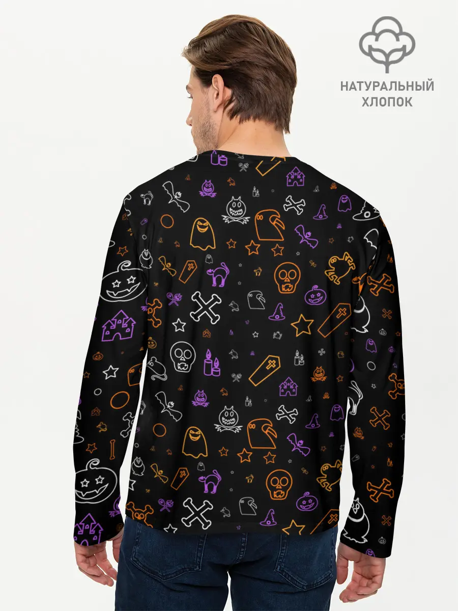 Мужской лонгслив базовый / ХЕЛЛОУИН ПАТТЕРН НЕОН / HALLOWEEN NEON (P007_P004ooo3013565, P004ooo3013565)
