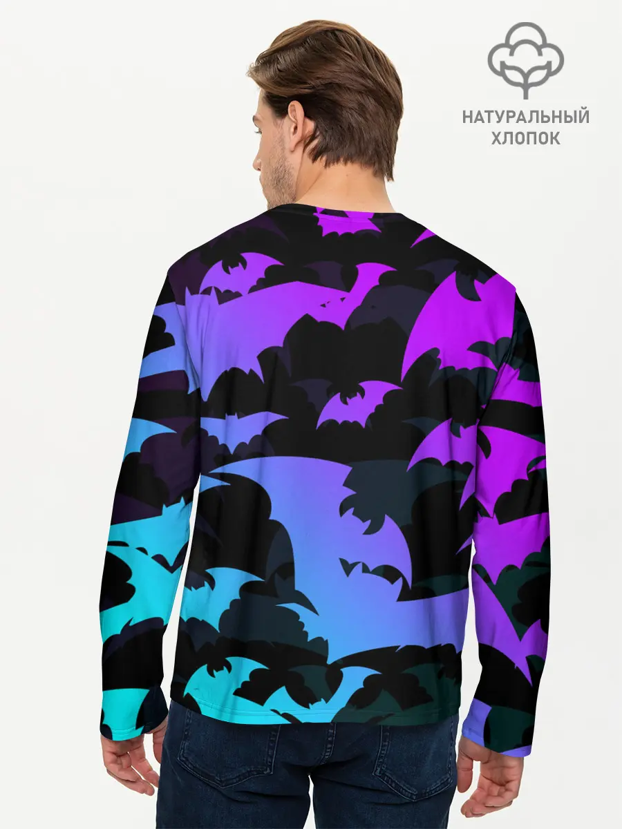 Мужской лонгслив базовый / ЛЕТУЧИЕ МЫШИ ХЕЛЛОУИН НЕОН / HALLOWEEN NEON (P007_P004ooo3013293, P004ooo3013293)