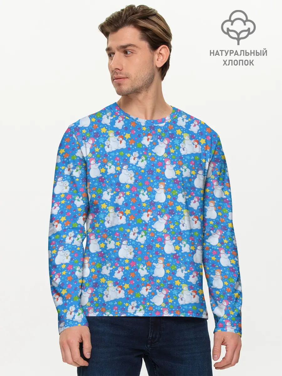 Мужской лонгслив базовый / Снеговики и Звёздочки (P007_P004ooo3014541, P004ooo3014541)