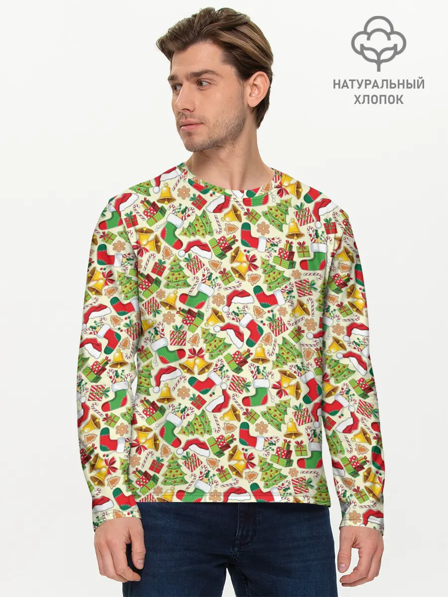 Мужской лонгслив базовый / Merry Christmas (P007_P004ooo3014365, P004ooo3014365)